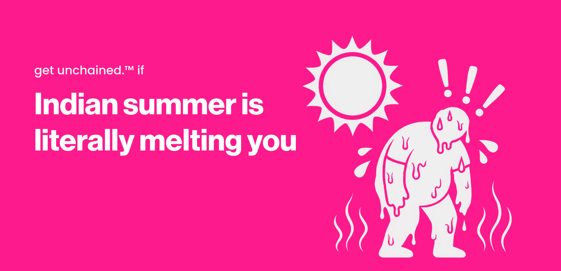 Pink background with white text and sun icon, featuring 'get unchained' branding liveunchained