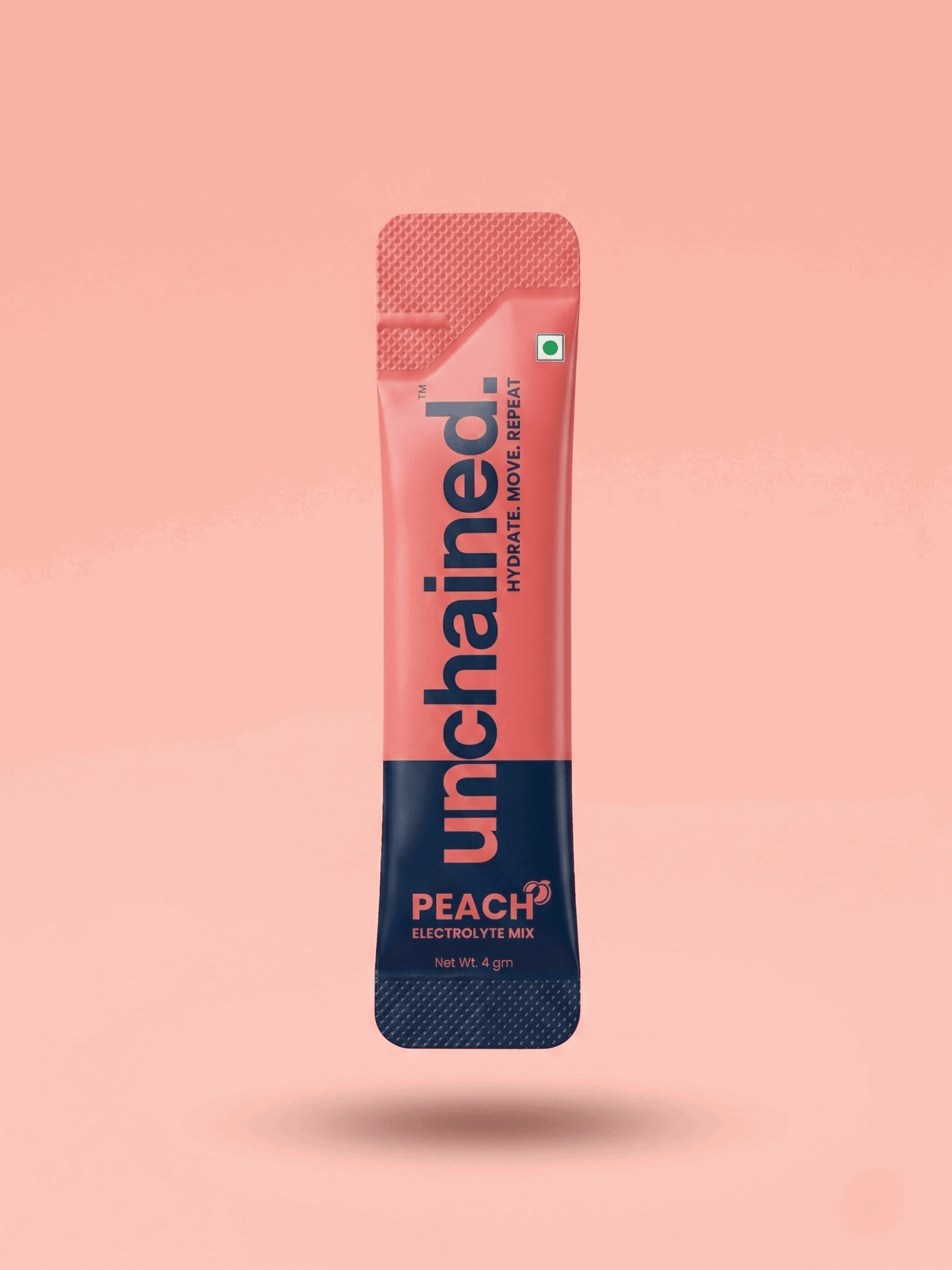 Unchained Peach electrolyte drink mix sachet with peach flavor hydration