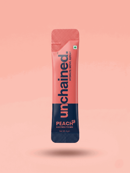 Unchained Peach electrolyte drink mix sachet with peach flavor hydration